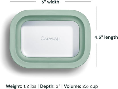 Caraway 6pc Glass Food Storage Set - 2.6 Cup Storage Containers For Food (6) - Non-Toxic Ceramic-Coated Glass - Air Release Technology - Compact & Stackable Design - Mist