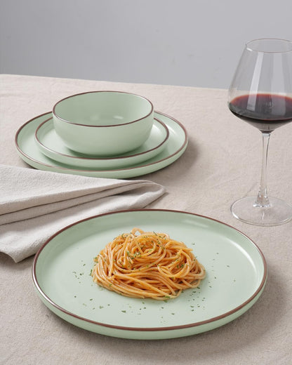 Famiware Mercury 24 Pieces Dinnerware Sets, Plates and Bowls Sets for 8, Microwave and Dishwasher Safe Dish Set, Light Green