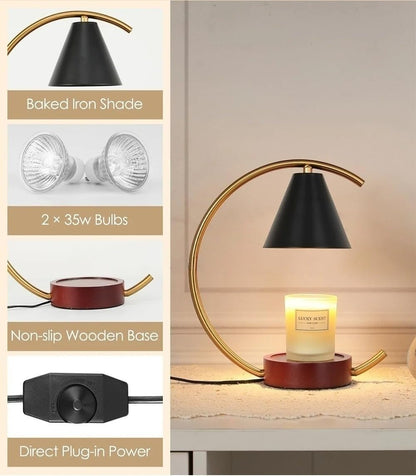 Candle Warmer Lamp with Timer and Dimmer, Electric Scented Wax Warmer for Bedroom, Home Decor Aroma Candle Holder Night Light/Table Lamp - Gift (ABC-Golden-Cresent)