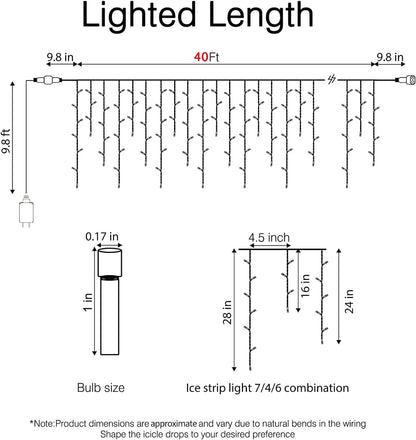 Icicle Lights Outdoor, 40Ft. 432 LED Color Changing Christmas Lights with 81 Drops, Dimmable Twinkle Fairy with Remote and Timer, for House, Warm and Multicolor