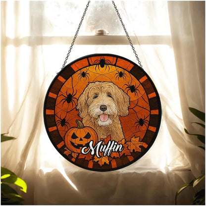 Personalized Halloween Dog Glass Window Hanging Ornament,Custom Pet Photo Ornament, Unique for Dog Lovers,Customized Pet Keepsake for Spooky Season, Fall Holiday Décor /1