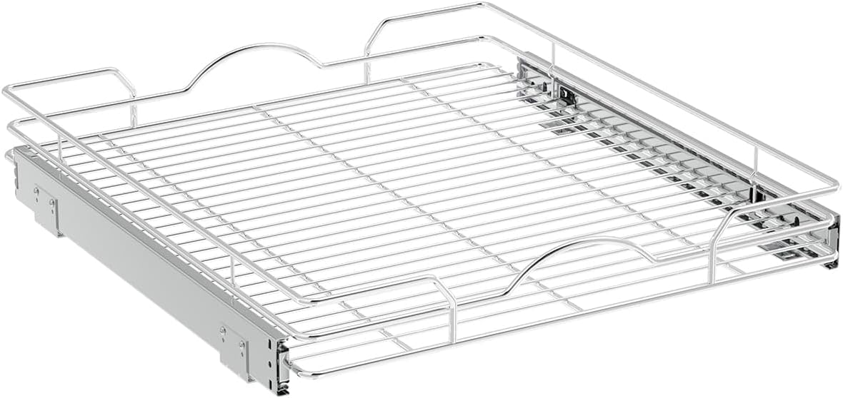 OCG Pull Out Cabinet Organizer (21" W x 21" D), Pull out Shelves 1 Tier, Cabinet Slide Out Shelves for Base Cabinet Organization in Kitchen Bathroom Pantry, Bottom Mount, Chrome Finish