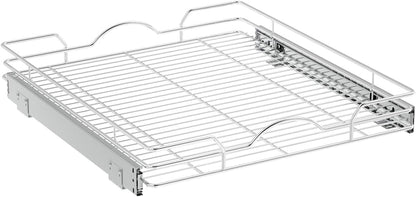 OCG Pull Out Cabinet Organizer (21" W x 21" D), Pull out Shelves 1 Tier, Cabinet Slide Out Shelves for Base Cabinet Organization in Kitchen Bathroom Pantry, Bottom Mount, Chrome Finish