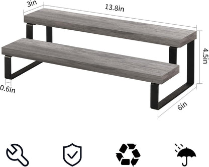 YINMIT Wooden Display Riser Stand, Tiered Perfume and Cologne Organizer Stand, 2 Tier Spice Rack Organizer, Rustic Display Shelf for Candles (2 Tier,Grey)