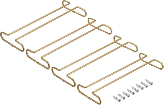 uxcell Wine Glass Rack Under Cabinet, 4Pcs 10-Inch Stemware Wine Glass Hanging Rack Stainless Steel Wine Glass Organizer Storage Hanger for 5mm Stemware Column, Gold
