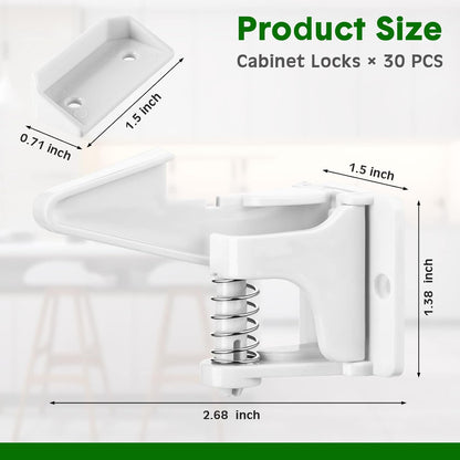 Tuanse 30 Pcs Cabinet Locks Invisible Safety Drawer Latches with Screws Self Adhesive Cabinet Drawer Locks for Home Kitchen Furniture Door Latches(White)