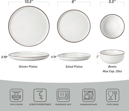 Famiware Mercury Plates and Bowls Sets, 18 Pieces Stoneware Dinnerware Sets, Dishes Set for 6, Microwave and Dishwasher Safe, White