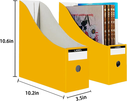 Cardboard Magazine Holder (24 Pack), Sturdy Book Bins for Classroom, Vertical File Folder Organizer, 10.6'' 10.2'' 3.5'' Inch Magazine Rack (Yellow, 24 Pack)