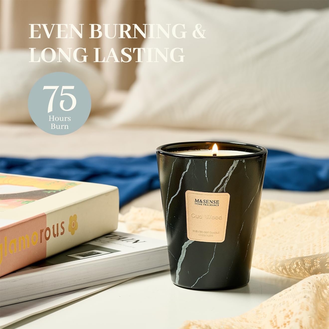 M&SENSE OudWood Scented Candles for Home, Lead-Free Wick Highly Scented Jar Candles, 14.1 Oz 80 Hours Lasting Burning Candles Gifts for Women, Relaxing Aromatherapy Candle for Stress Relief