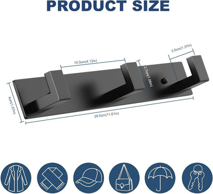PMMASTO Wall Mounted Coat Hooks- Stainless Steel Rust-Resistant Bathroom Hangers for Towels/Hats/Coats, Heavy-Duty Wall Mount Hooks with Screws (Black 3 Hooks, 2-Pack)