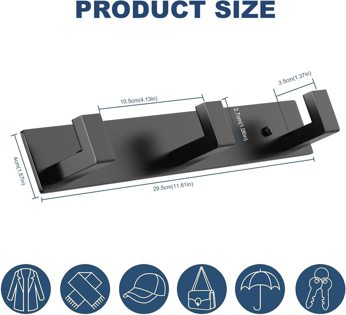 PMMASTO Coat Rack Wall Mount, Coat Hooks Wall Hooks for Hanging, Stainless Steel Coat Hanger Towel Hooks for Bathrooms, Coat Rack Hat Rack (Black 3 Hooks, 1 Pack)