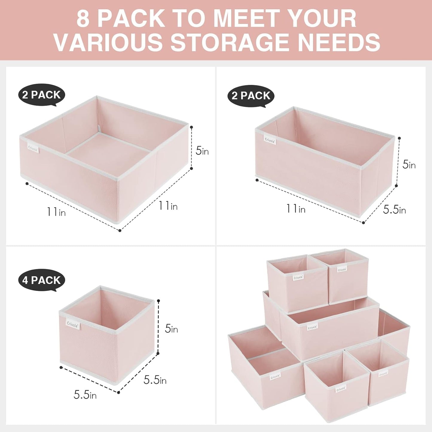 8 Pack Underwear Drawer Organizer, Drawer Organizer Clothes, Foldable Cloth Storage Box Closet Dresser Drawer Divider Organizer for Clothes, Scarves