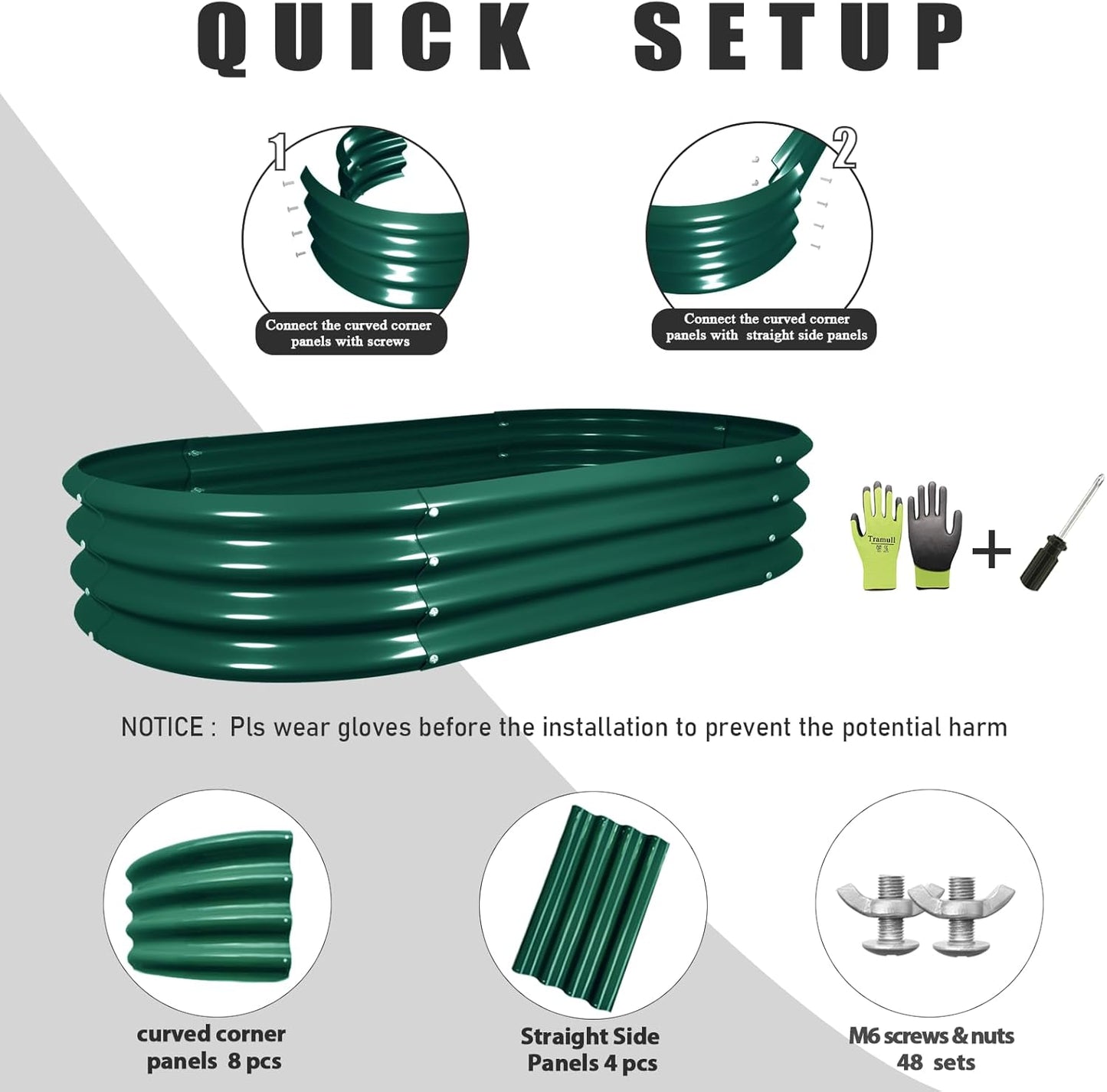 2 Pack 4x2x1FT Galvanized Raised Garden Bed Kit Oval Metal Ground Planter Box Outdoor Bottomless Planter Raised Beds for Vegetables Flowers Herbs Fruits, Green