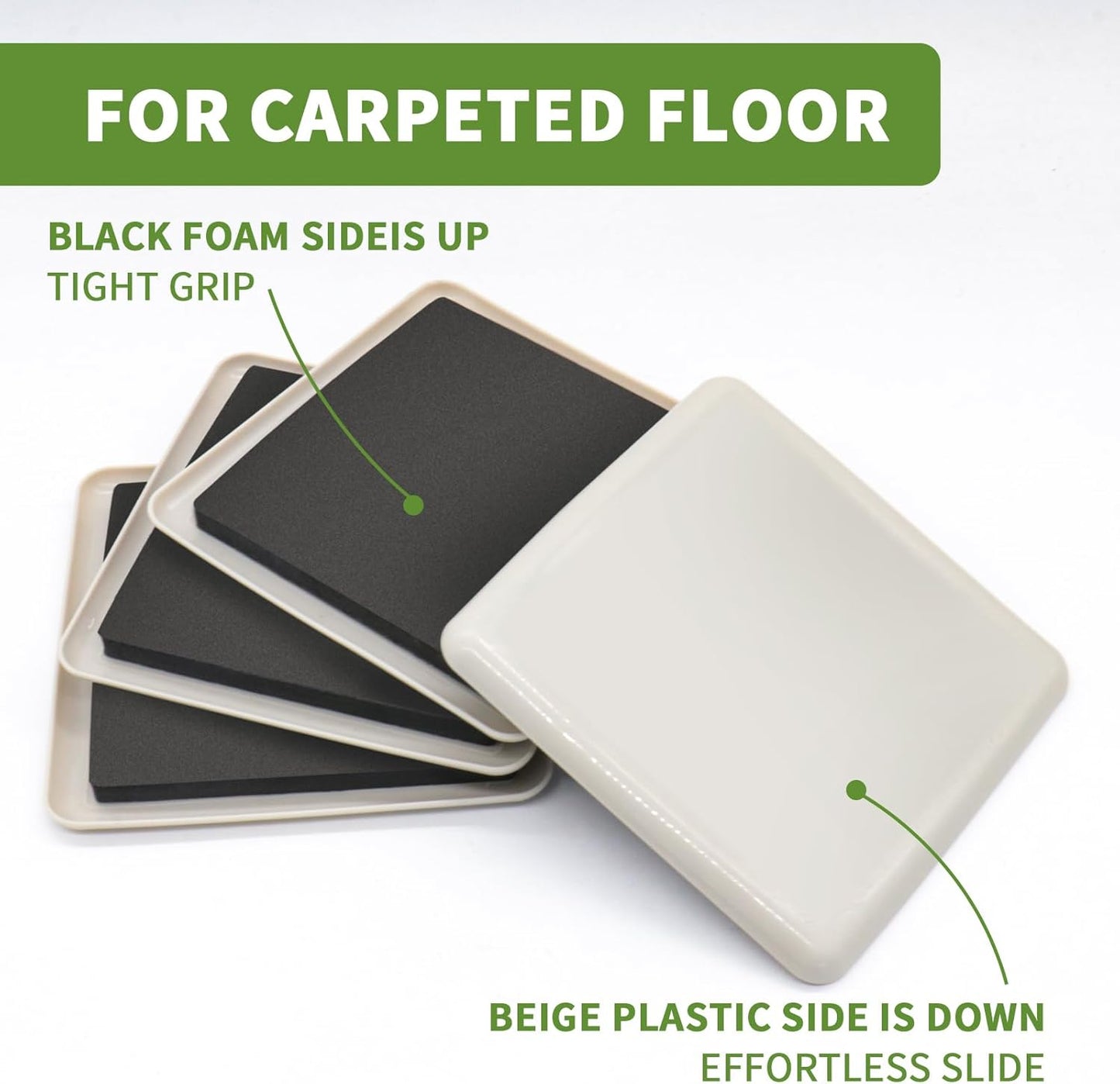 Furniture Sliders for Carpet 8 PCS - 5 inch Furniture Moving Slider Chair Legs Floors Protectors Square Furniture Movers Sliders – Move Your Furniture Easy & Safely(for Carpet)