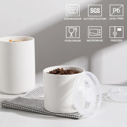 Sweejar Ceramic Food Storage Jar, Salt Container with Airtight Plastic Lid & Date Tracker, 28 Oz Kitchen Canisters for Flour, Rice, Sugar, Coffee, Spices, Pantry Organization (White)