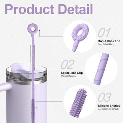 YOTIME Silicone Straw Cleaner Brush, 2 Pcs Reusable Straw Brush(6mm+9mm) for Cleaning Narrow & Wide Straws, Tumblers, Purple