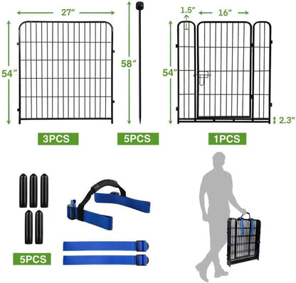 ADAVIN Tall Garden Fence Wide Door Low Threshold, 54 inch High 4 Panels Total 8.8 Ft(L), Black Heavy Duty Metal Outdoor Dog Fence for Yard or Camping, Garden Fencing Animal Barrier