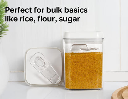 Felli Flip Tite Food Storage Container with Scoop & Lid 5" LARGE Airtight Ring Top, Acrylic Canister Jar for Sugar Flour Baking Powder Protein Rice Pasta Kitchen Organizer Gift Set (10pk, Variety)