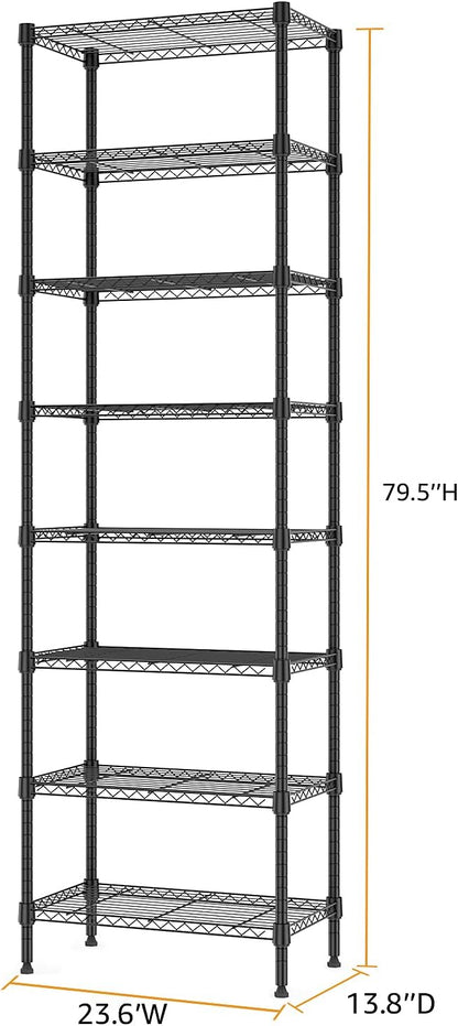 8 Tier 2000 lbs Storage Rack Metal Wire Shelving Unit, Storage Standing Shelf Organizer for Laundry Bathroom Kitchen Pantry Closet Garage Basement Utility Room, Black 13.8" D x 23.6" W x 79.5" H