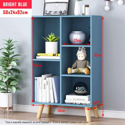 IOTXY Wooden Open Shelf Bookcase - 3-Tier Floor Standing Display Cabinet Rack with Legs, 5 Cubes Bookshelf, Bright Blue
