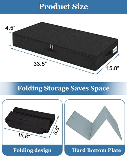 Cirhy Under Bed Storage Containers, 4.5 Inch Tall Low Profile Under Bed Storage with Sturdy Sidewalls & Bottom, UnderBed Storage for Clothes,Shoes, Pillow, Blankets Organizer, 2 Pack Black