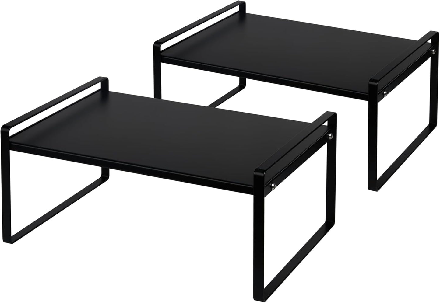 Nxconsu 2Pack Cabinet Shelves Stackable Shelf Organizer Rack Riser for Kitchen Cabinet Pantry Cupboard Counter Countertop Home Organization Storage Space Saver Heavy Duty Metal Nonslip Black Wide