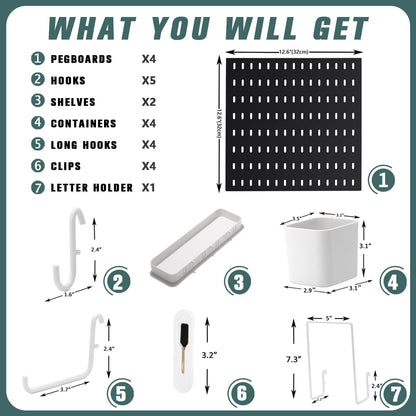 Pegboard Combination Kit, 25.2" x 25.2" Wall Mounted Storage Set with 4 Pegboards & 20 Accessories Hanging, Peg Boards Organizer