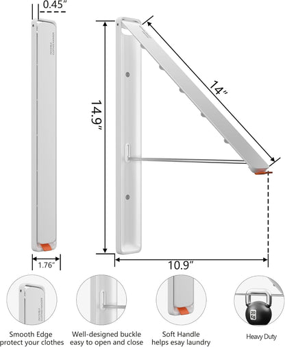 Dr.DJ Clothes Drying Rack, Wall-Mounted Retractable & Foldable Clothes Hanger for Laundry Room Organization and Storage, Clothes Hanger Rack for Dorm, Closet, Balcony(1 Pack, White)