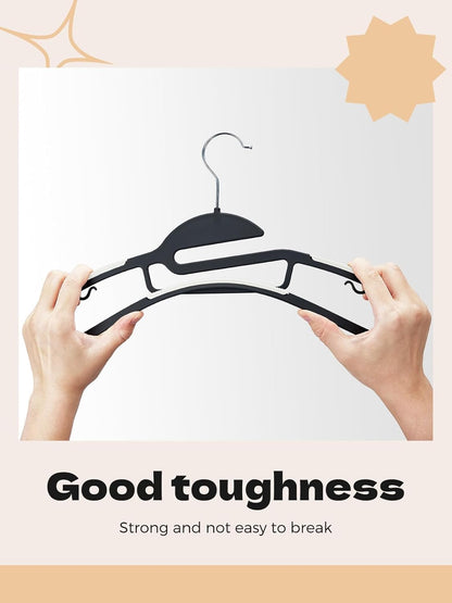 HOUSE DAY Black Plastic Hangers 30 Pack, Slim Space Saving, Non Slip Clothes Hangers with Rubber Pads, Sturdy Heavy Duty Coat Hanger for Closet, S-Shaped Hanger for Shirt, Suit, Pant, Skirt