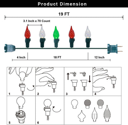 LED Christmas Lights Outdoor 19 FT 70 Fairy Lights Multi-Color String Lights ETL Certified for Indoor/Outdoor Holiday Party Halloween Tree Decor