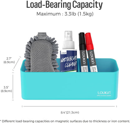 loukin Magnetic and Adhesive Marker Holder, Dry Erase Accessory Tray, Magnetic Storage Organizer for Whiteboard, Glass or Refrigerators (Sky Blue)