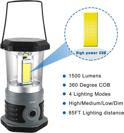 LED Camping Lantern, 1500 LM Lanterns for Power Outages with 4 D Batteries Included, Battery Powered Lantern Flashlight with 4 Light Modes, Weatherproof Tent Light for Storms and Hurricanes