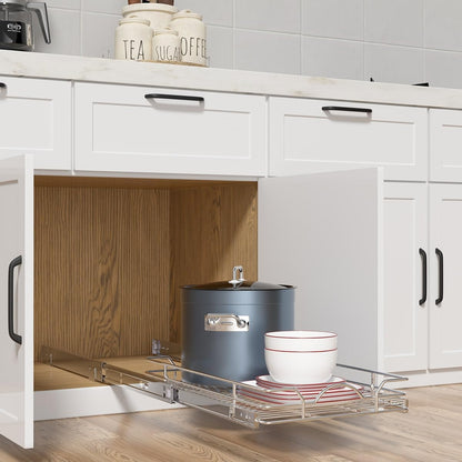 OCG Pull Out Cabinet Organizer (12" W x21 D), Pull out Shelves for Kitchen Cabinets, Slide Out Drawers for Base Cabinet Organization in Kitchen Bathroom Pantry, Bottom Mount, Chrome Finish