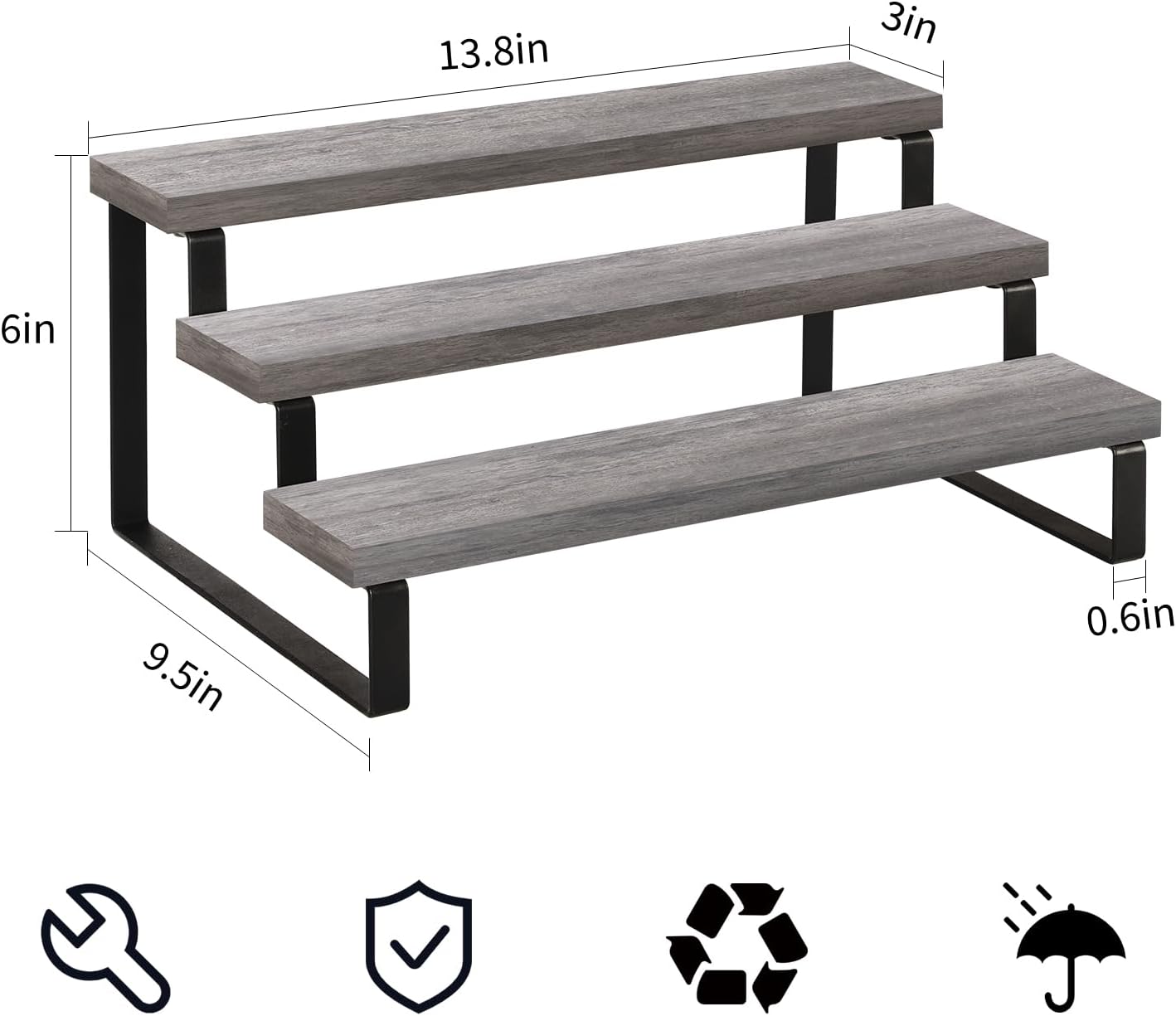 YINMIT Wooden Display Riser Stand, Tiered Perfume and Cologne Organizer Stand, 3 Tier Spice Rack Organizer, Rustic Display Shelf for Candles (3 Tier,2Pack,Grey)