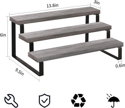YINMIT Wooden Display Riser Stand, Tiered Perfume and Cologne Organizer Stand, 3 Tier Spice Rack Organizer, Rustic Display Shelf for Candles (3 Tier,2Pack,Grey)