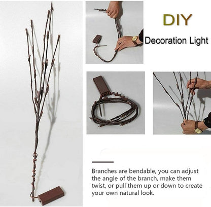 DK177 6 Pack Led Branch Light Battery Operated Lighted Branch Vase Filler Willow Tree Artificial Little Twig Power Brown 30 Inch 20 LED for Home Romantic Decoration, White