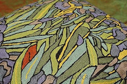 Van Gogh Irises Pillow Cover Green Floral Pillowcase Needlepoint Flower Chair Cushion Accent Botanical Flowery Outdoor Cushions Plant Hand Embroidered Wool Size 18x18