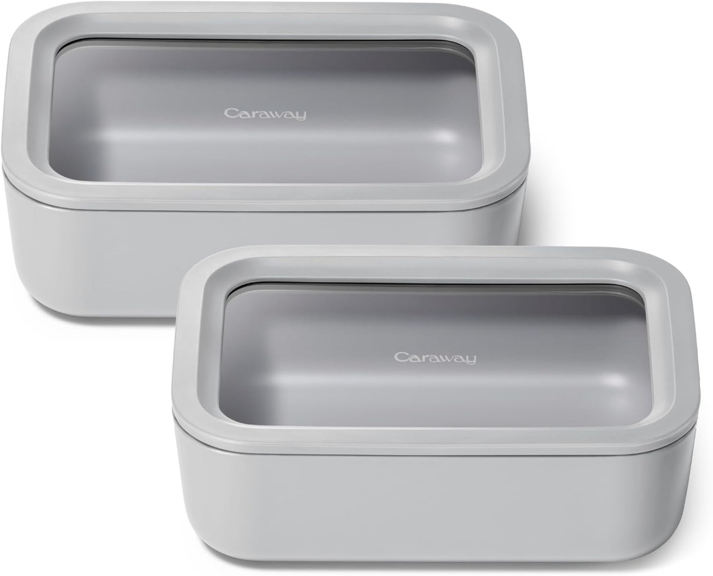 Caraway 2pc Glass Food Storage Set - 6.6 Cup Food Containers (2) - Ceramic Coated - Non Toxic, Non Stick Lunch Box with Lids. Dishwasher, Oven, & Microwave Safe - Gray
