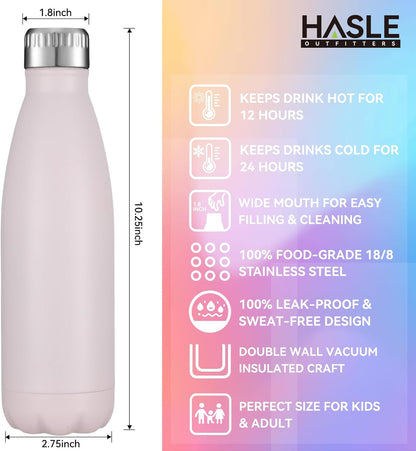 HASLE OUTFITTERS 17oz Stainless Steel Water Bottles Bulk, Vacuum Insulated Water Bottles Double Walled Powder Coated Reusable Metal Sports Water Bottles Keep Drinks Hot and Cold,Pink,4Packs