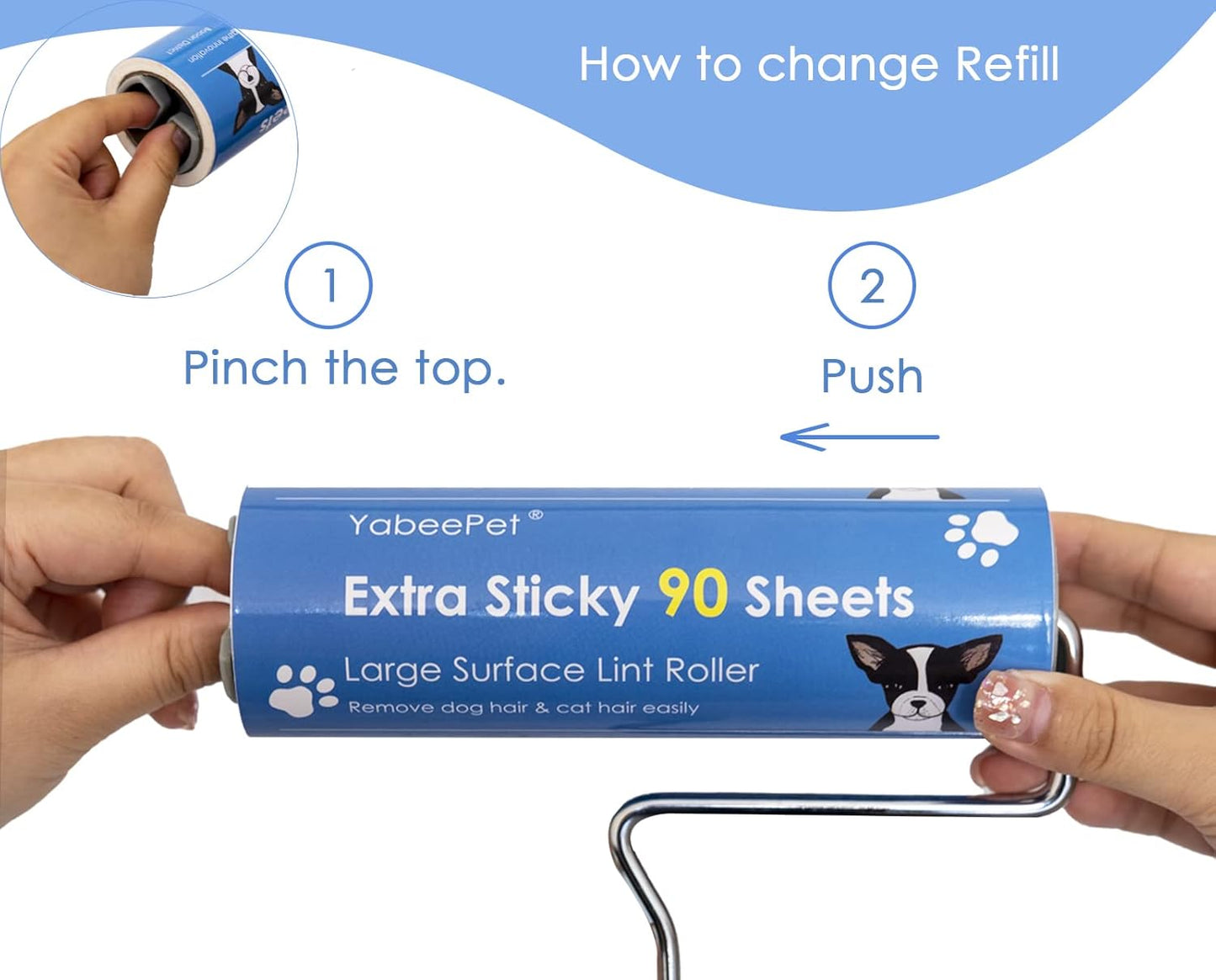 Extra Sticky Large Surface Lint Roller, 6.3'' Giant Lint Roller for Pet Hair, Lint Remover Roller for Cat Hair, Clothes, Furniture (1 Handle + 450 Sheets)