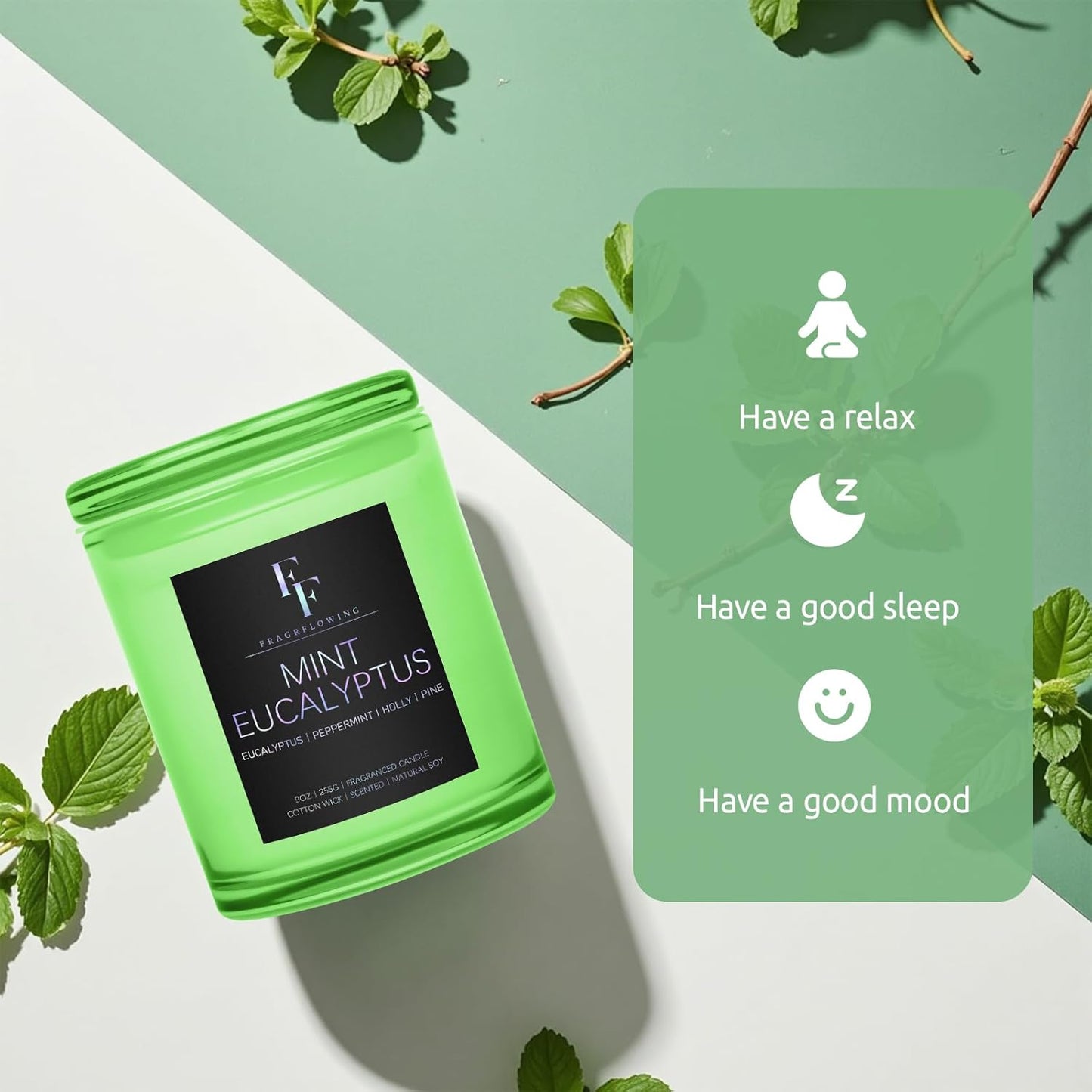 Mint Eucalyptus Scented Candle, 2-Wick Luxury Soy Wax Candle, 9 oz Aromatherapy Candle Home Fragrance Candles Gift