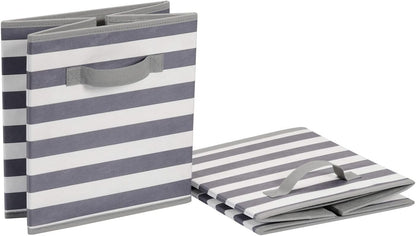 Amazon Basics Cube Organizer Storage Bins Handles, Collapsible Fabric, Pack of 6, 13"x13"x13", White/ Light Grey Stripe