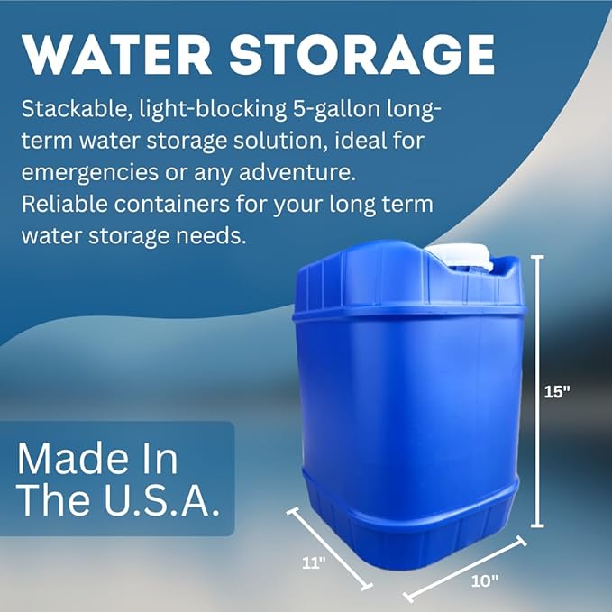 5-Gallon Stackable Water Storage Containers, Water Treatment,5 Gallons Each w/Lids + Spigot, Easy Fill, Survial Supply Emergency Water Storage for Disaster Preparedness, 50 Gallon (10 Tanks)