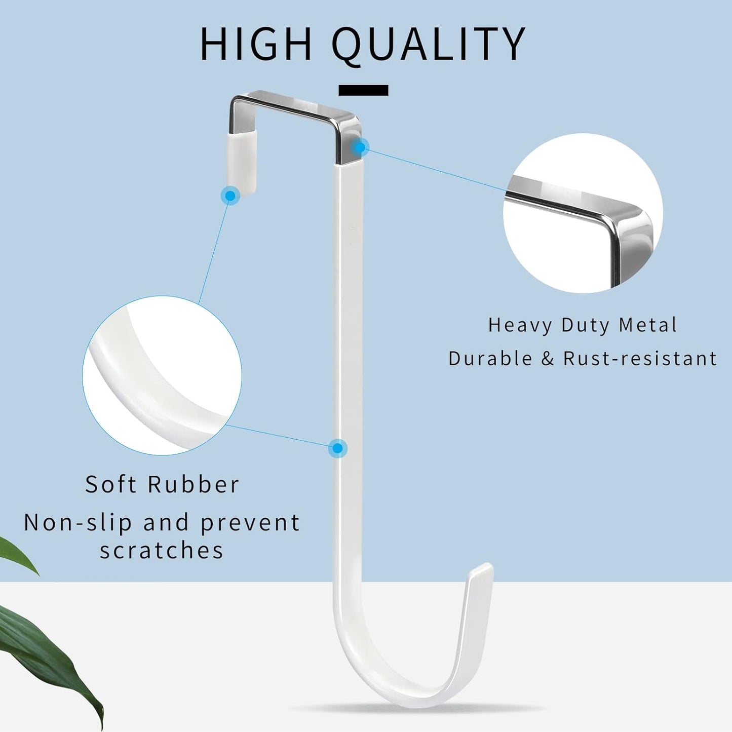 FYY Over The Door Hooks, 6 Pack Upgraded Long Door Hangers Hooks with Rubber Prevent Scratches Heavy Duty Organizer Hooks for Hanging Clothes, Towels, Hats, Coats, Bags White