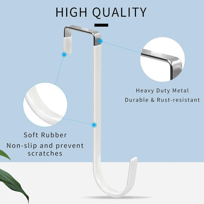 FYY Over The Door Hooks, 6 Pack Upgraded Long Door Hangers Hooks with Rubber Prevent Scratches Heavy Duty Organizer Hooks for Hanging Clothes, Towels, Hats, Coats, Bags White
