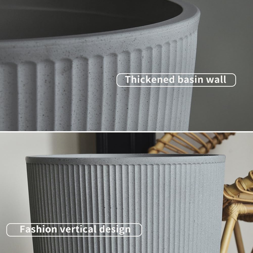 2 Pcs Pack 18.5 Inches Heavy Duty Plastic Resin Tall Tapered Planter Pots Large Round Planter Flower Pot with Drainage Holes for Indoor Outdoor Deck Porch Garden Home Patio Front Door (Light grey, M)