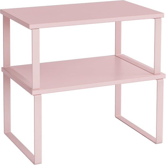 SONGMICS Cabinet Organizer Shelf, Set of 2 Kitchen Counter Shelves, Kitchen Storage, Spice Rack, Stackable, Expandable, Metal and Engineered Wood, Jelly Pink UKCS020S01