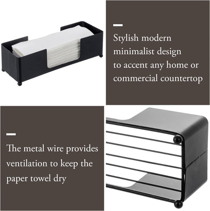 MyGift Modern Matte Black Metal Tabletop Paper Hand Towel Holder, Commercial Countertop Tissue Dispenser Tray