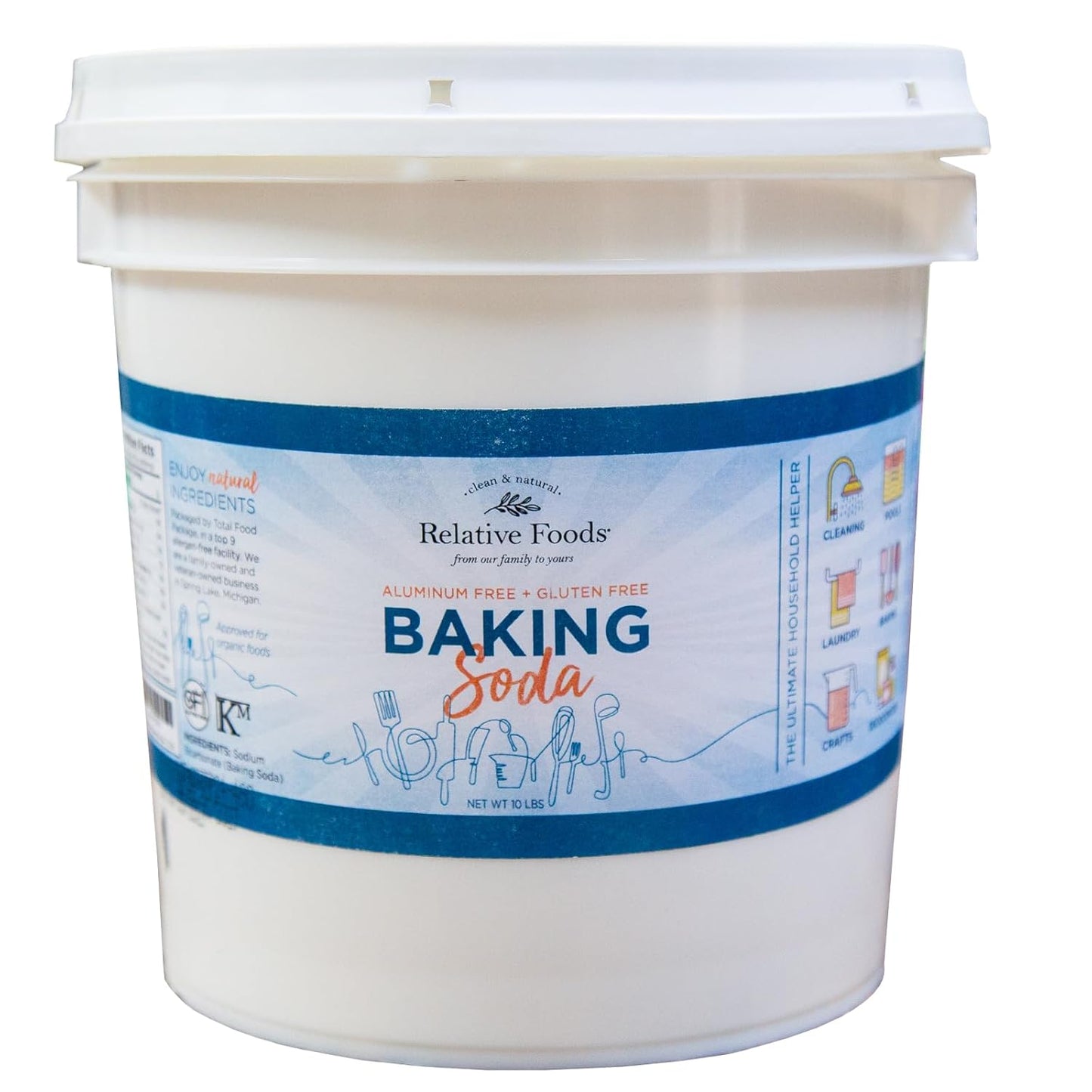 Bulk Baking Soda for Cooking, Cleaning, Deodorizing & More (10 lb Pail) - Pure Sodium Bicarbonate without Preservatives - Mined from the earth with nothing added - Multi-Purpose Gluten Free Baking Soda