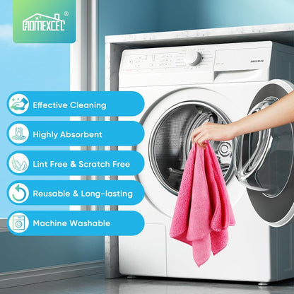 HOMEXCEL Pink Microfiber Cleaning Cloth, 12 Pack Premium Microfiber Towels for Cars, Lint Free, Scratch-Free, Highly Absorbent, Reusable Cleaning Rags for Car, Household, Kitchen, Window, 11.5"X11.5"
